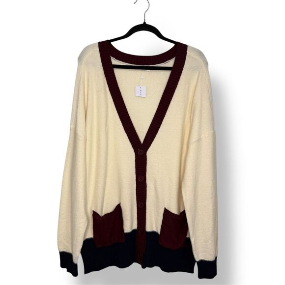 Baltic Born Jax Oversized Cardigan Women’s XL Cream Burgundy Navy Button NEW - Picture 2 of 7